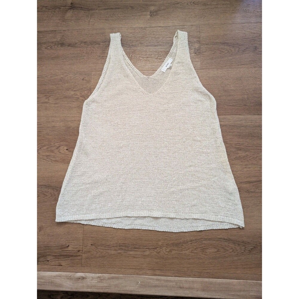 MINE Women’s Knit Tank Top Size M Medium Beige Cream V-Neck Sleeveless Sweater